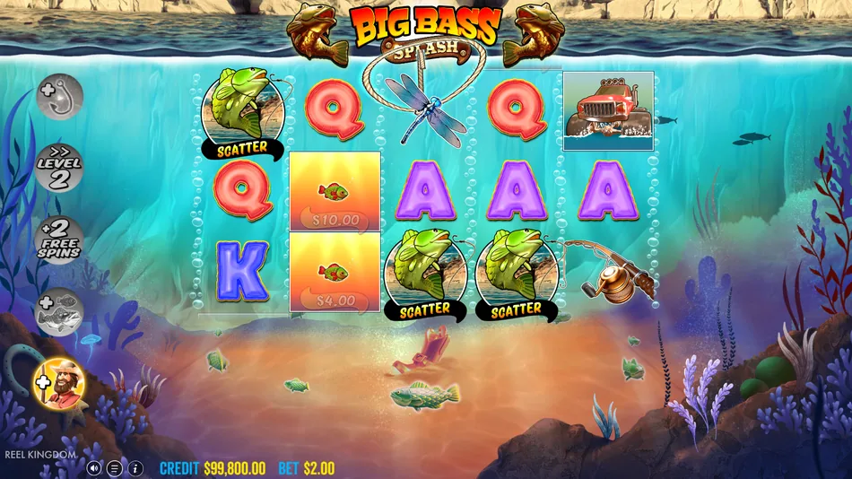Fisherman Wild collecting four fish money symbols during Big Bass Splash free spins